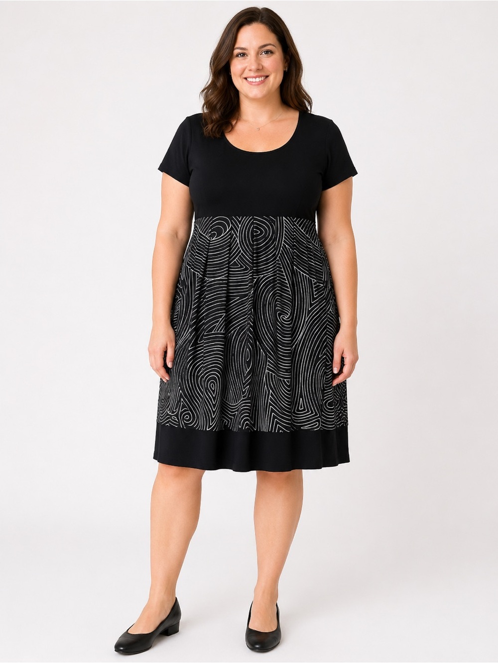 Jones NY Black Patterned Fit-and-Flare Dress